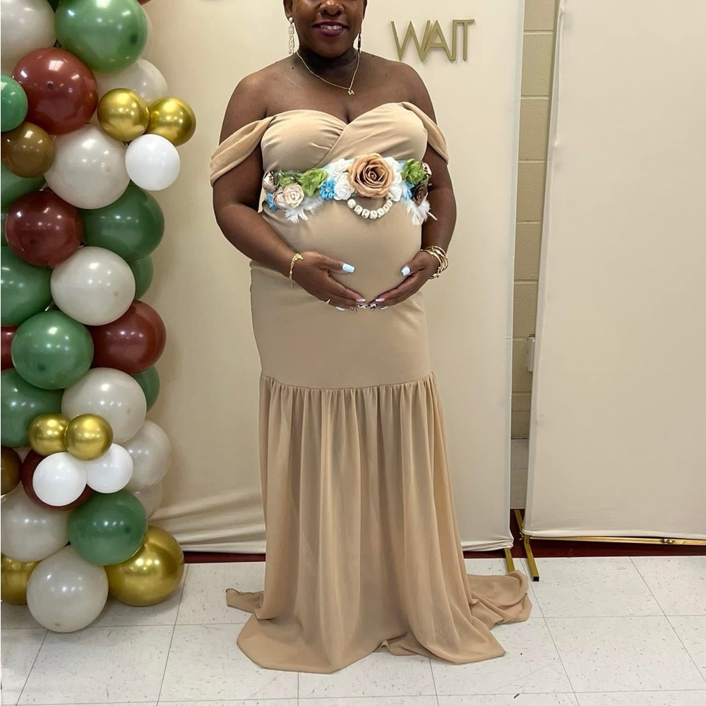 Chic Strapless Tan Maternity Dress